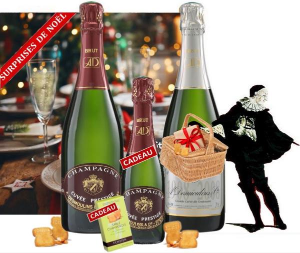 SURPRISES DE NOËL : 4 bouteilles Cuvée Centenaire Brut + 1 bouteille Cuvée Prestige Brut + 1 demi-bouteille Prestige OFFERTE + étui Sablés au Champagne OFFERT ! 